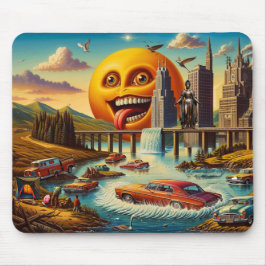 Mousepad "Surreal Cityscape com Sol Antropomórfico"