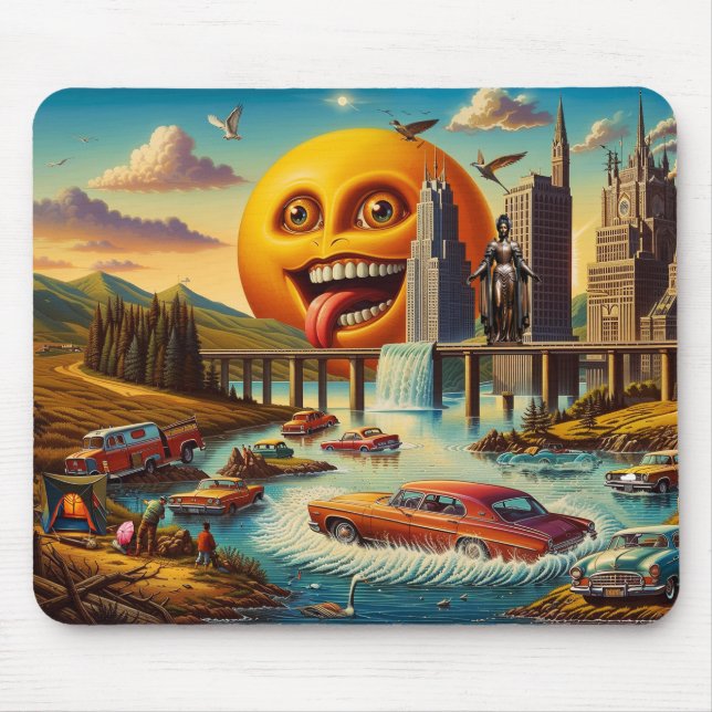 Mousepad "Surreal Cityscape com Sol Antropomórfico" (Frente)