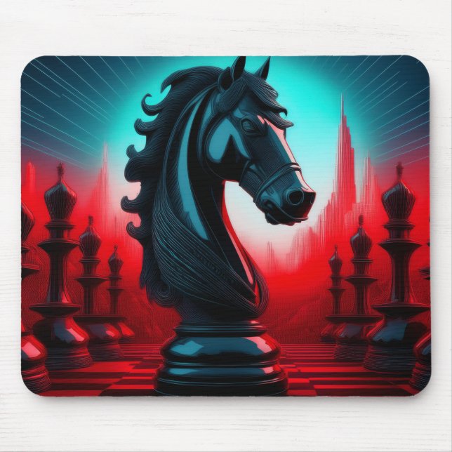 Mousepad Surreal Intriciona Peça de Xadrez Cavaleiro Negro (Frente)