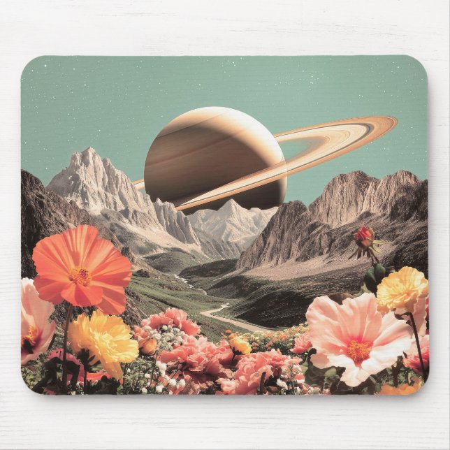 Mousepad Surreal Saturno Sobre Vale De Montanha (Frente)