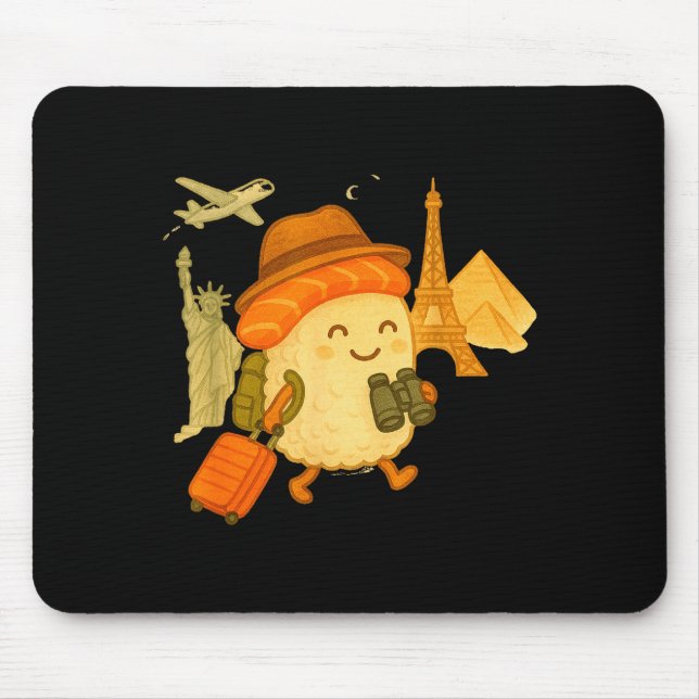 Mousepad Sushi Salmon Roll Loves To Travel  (Frente)