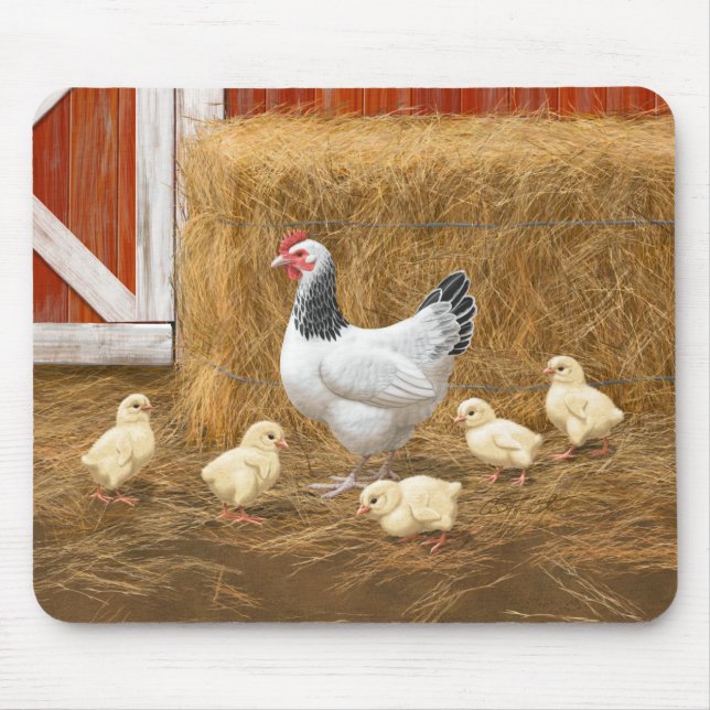 Mousepad Sussex Chicken Mama Hen e Pintinhos (Frente)