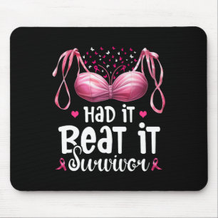 Mousepad Sutiã com Laço Rosa de Sobrevivente ao Câncer Eu T