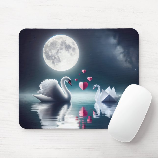 Mousepad Swan Branco Com Pássaro Origami (Com mouse)