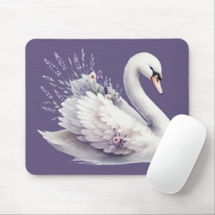 Mousepad Swan de Aquarela com Florais de Lavanda