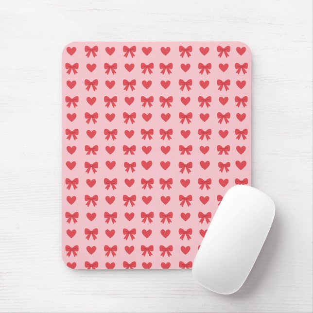 Mousepad Sweet Pink Hearts & Bows Pattern (Com mouse)