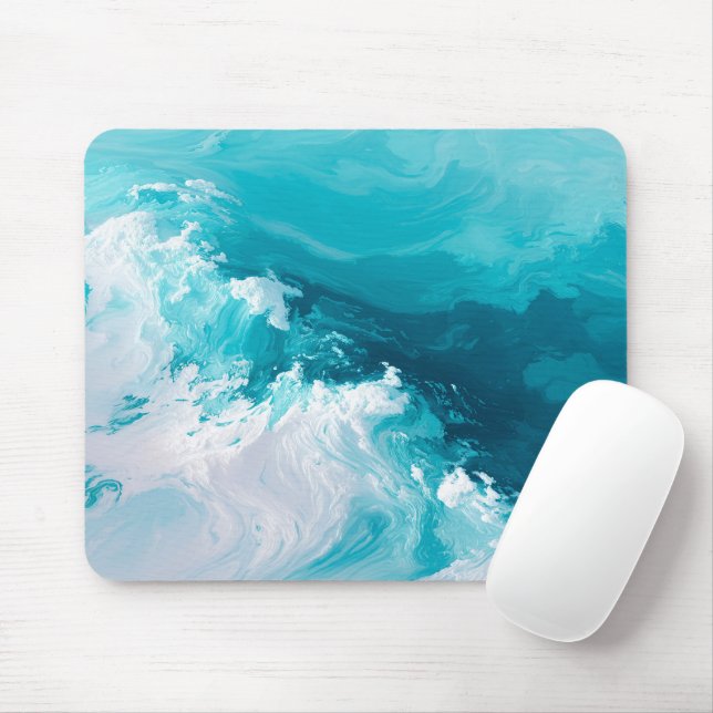 Mousepad Swirling Turquoise Waves Abstract Ocean Wave Art (Com mouse)