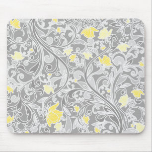 Mousepad Swirly amarelo e cinzento moderno floral