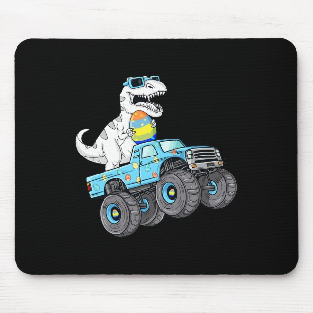 Mousepad T Rex de Páscoa andando em um caminhão monstro men (Frente)