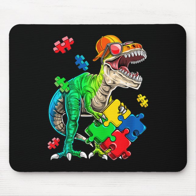 Mousepad T Rex Dinossaur Autismo Autismo Quebra-cabeça Piec (Frente)