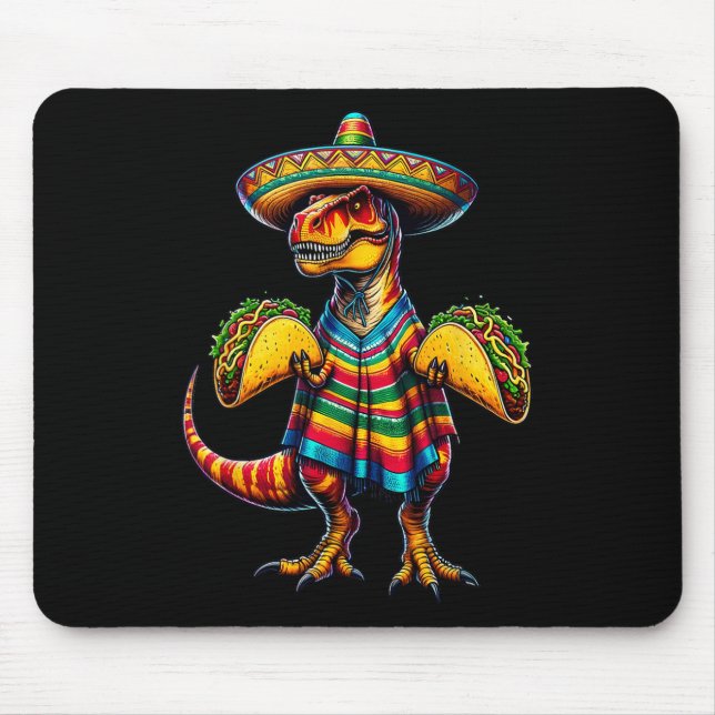 Mousepad T-rex Dinossaur Taco Cinco do Lago de Mayo Sombrer (Frente)