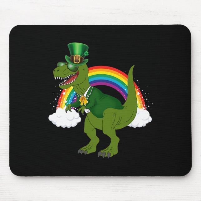 Mousepad T-rex Dinossauro Leprechaun Arco-íris Dia de São P (Frente)