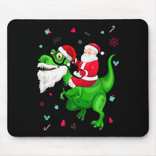 Mousepad T-rex Santa Ride Funny Ugly Christmas Toddler_kids (Frente)
