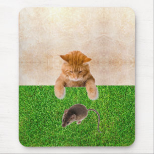 Mousepad Tabby Cat Após Rato Fofo, Grama