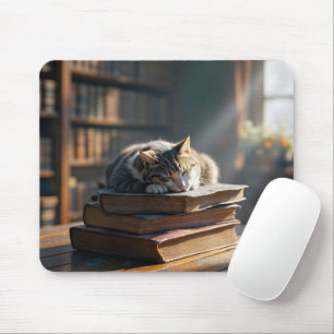 Mousepad Tabby Cat Em Livros De Biblioteca