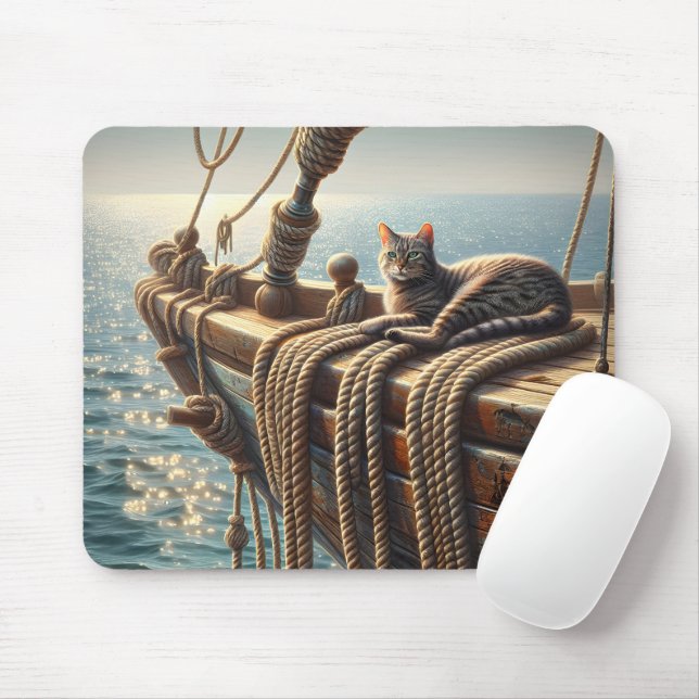 Mousepad Tabby Cat Em Ropes Náuticos (Com mouse)