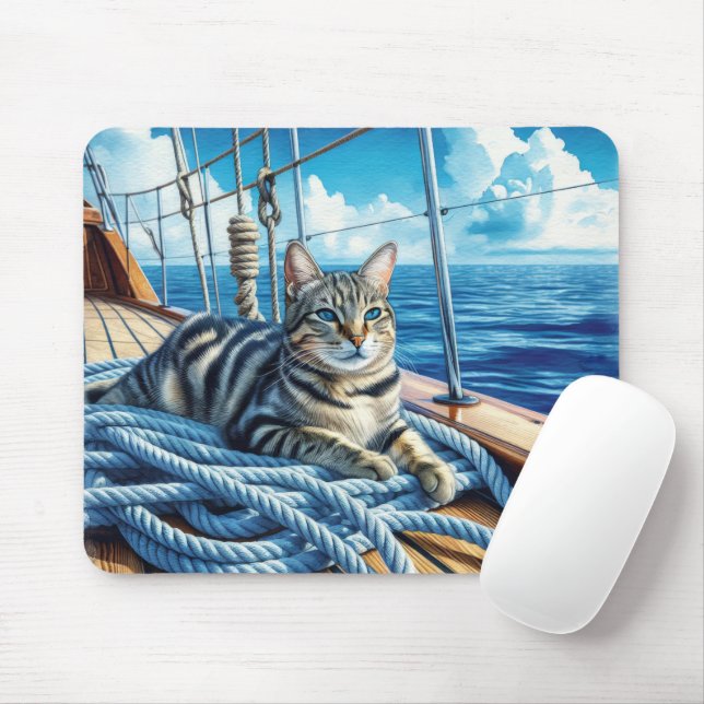 Mousepad Tabby Cat Em Um Barco (Com mouse)