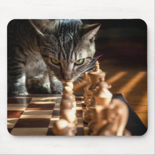 Mousepad Tabby Cat Jogando Xadrez