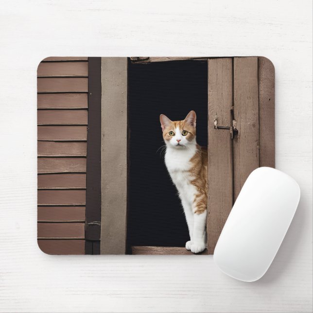 Mousepad Tabby Cat na Porta Sombreada (Com mouse)