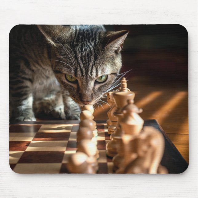 Mousepad Tabby Cat Playing Chess (Frente)