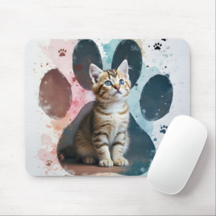 Mousepad Tabby Kitten em uma Pawprint