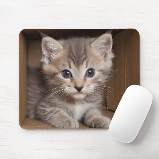 Mousepad Tabby Kitten Na Caixa De Cartão (Com mouse)