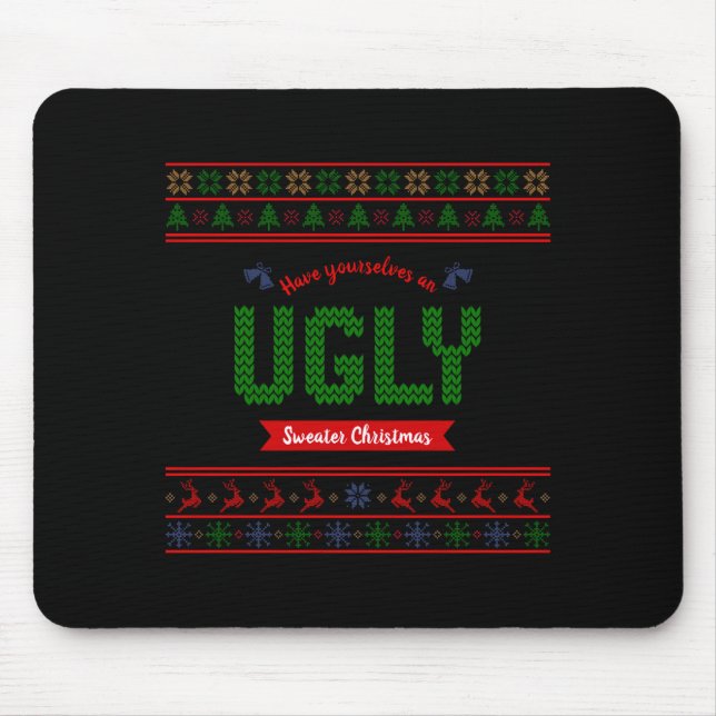 Mousepad Tacky Christmas Nordic Knit Pattern Red Green Ugly (Frente)