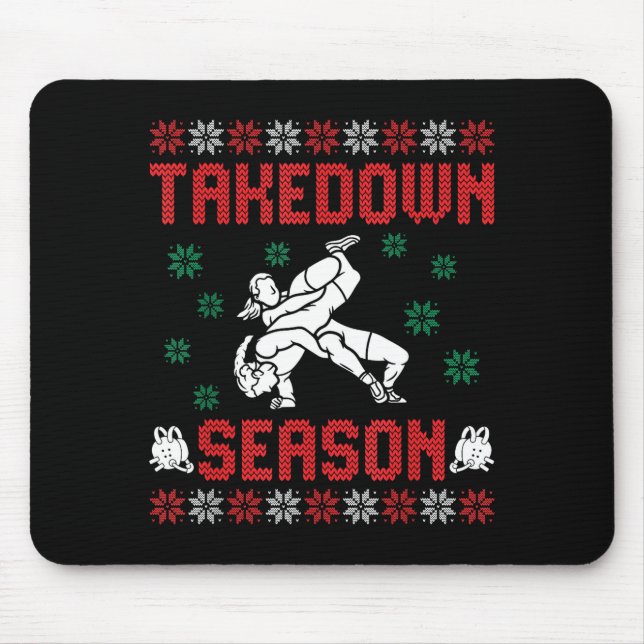 Mousepad Takedown Season Girls Wrestling Ugly Sweater Chris (Frente)