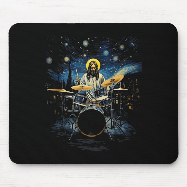 Mousepad Tambor Kit Percussionista Drummer Van Gogh Jesus T (Frente)