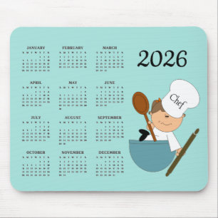 Mousepad Tampa de Mouse Calendário 2026 Design Chef Padeiro