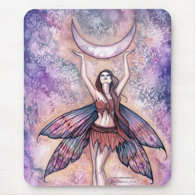 Mousepad Tampa de Mouse Fada da Lua Sorridente por Molly Ha (Frente)