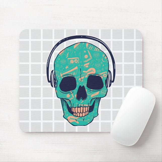 Mousepad Tampa de Rato de Grade com Crânio Musical e Fones  (Com mouse)