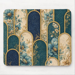 Mousepad Tampo de Mouse Arco Floral Dourado e Azul Turquesa