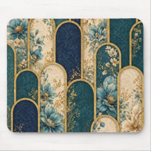 Mousepad Tampo de Mouse Arco Floral Dourado e Azul Turquesa