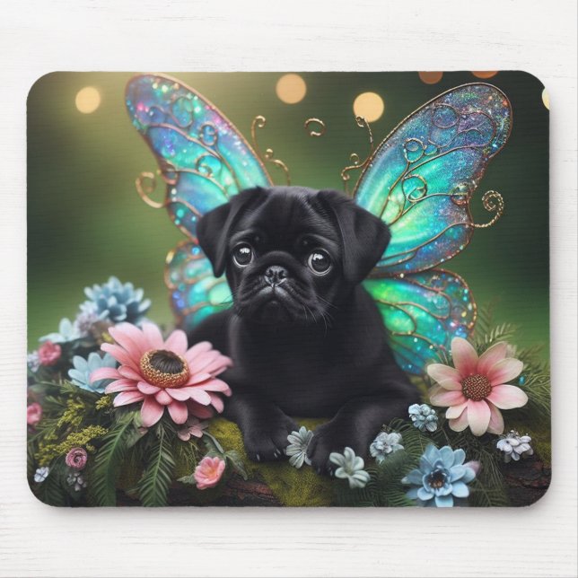 Mousepad Tampo de Mouse Cachorrinho Pug Fada Encantada em F (Frente)