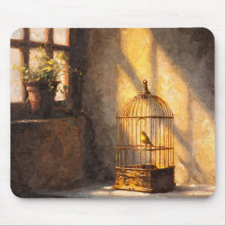 Mousepad Tampo de Mouse Cage de Pássaro Dourado Luz Solar J