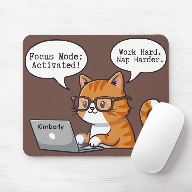 Mousepad Tampo de Mouse com Design de Gato Divertido e Nome (Com mouse)