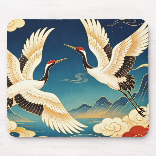 Mousepad Tampo de Mouse com Grou da Coroa Vermelha Oriental (Frente)