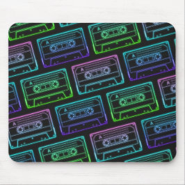 Mousepad Tampo de Mouse com Padrão de Fita Cassete Neon Azu