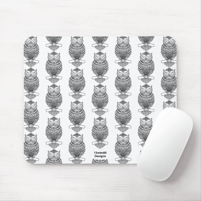 Mousepad Tampo de Mouse - Coruja (padrão branco) (Com mouse)