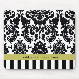 Mousepad Tampo de Mouse Damask Preto Branco Chartreuse + Li