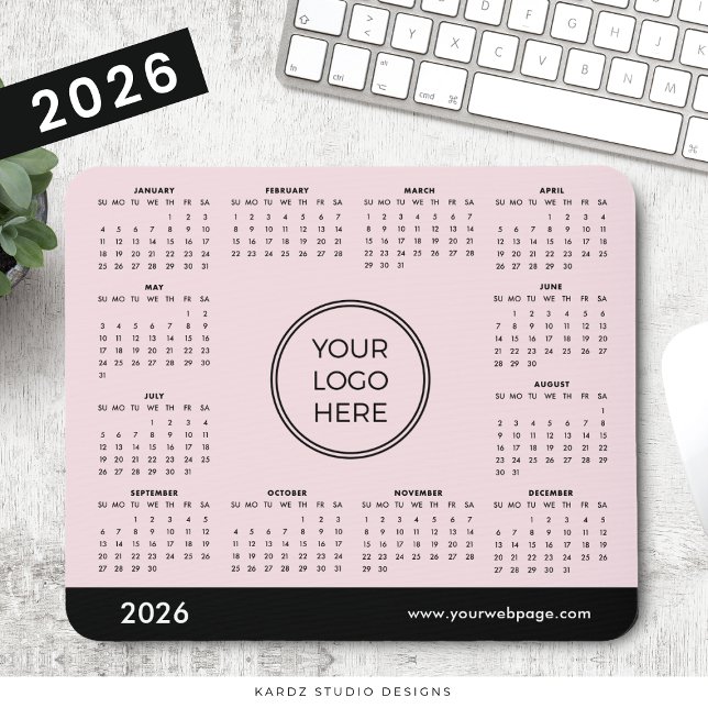 Mousepad Tampo de Mouse do Calendário Empresarial Rosa 2026 (Criador carregado)