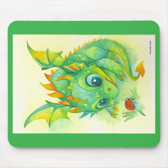 Mousepad Tampo de Mouse Dragão Verde Curioso (Frente)