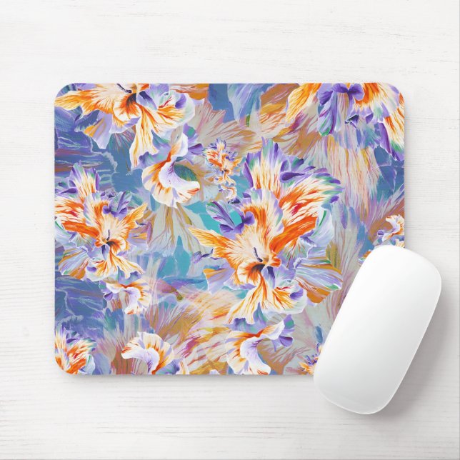 Mousepad Tampo de Mouse Floral Abstrato Laranja e Azul Vibr (Com mouse)