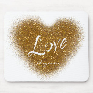 Mousepad Tampo de Mouse Glamour Coração LOVE Brilho Dourado