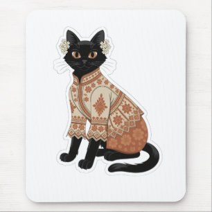 Mousepad Tampo de Mouse Gráfico de Gato Preto com Florais d