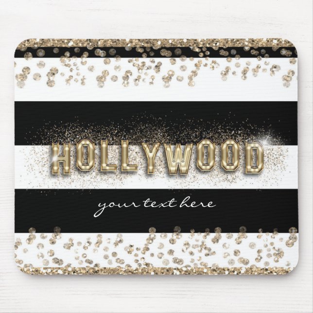 Mousepad Tampo de Mouse Hollywood Dourado Listras Pretas e  (Frente)