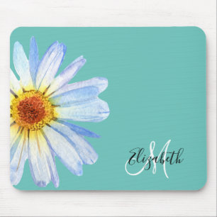 Mousepad Tampo de Mouse Monograma Rosa Branco Daisy Bonito
