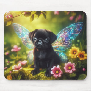 Mousepad Tampo de Mouse Pug Fada Doce no Jardim Florido