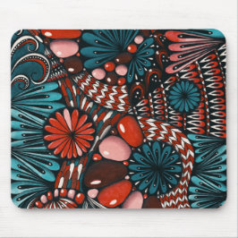 Mousepad Tampo de Mouse Zentangle Abstrato em Azul Teal e V